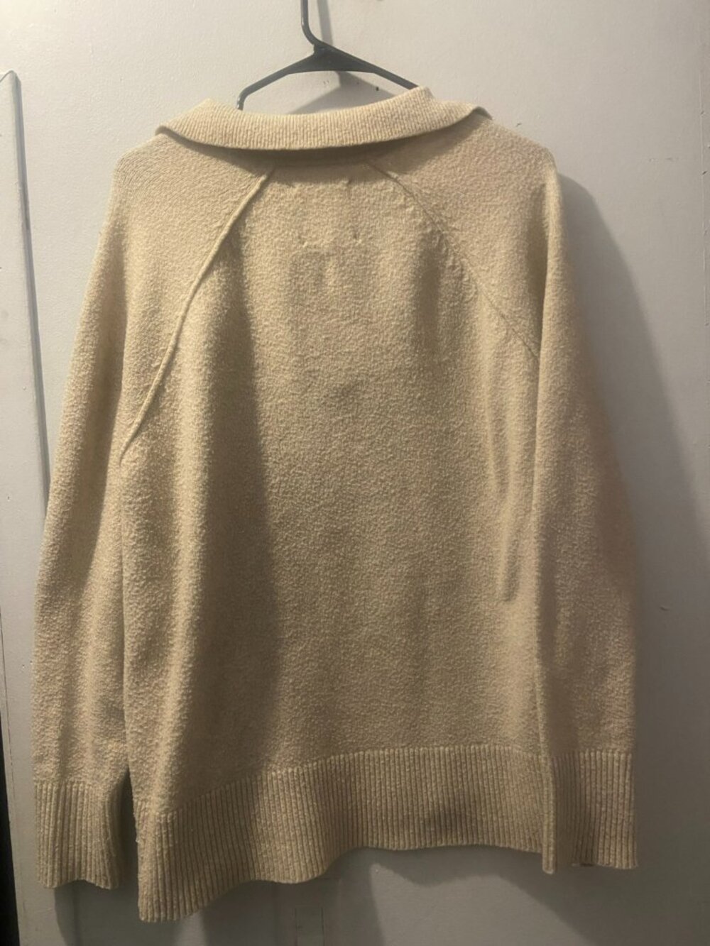 Aerie Cozy Up Oatmeal Waffle Knit Polo Sweater Oversized S - Picture 3 of 5
